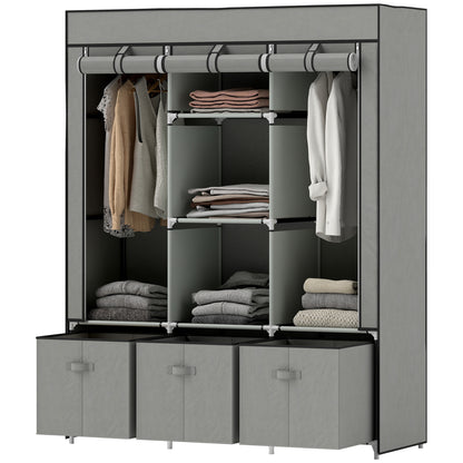 Fabric Wardrobe with Clothes Rail, Drawers, Zipper Folding Wardrobe for Bedroom, Dressing Room, 125 x 43 x 162.5 cm, Light Grey