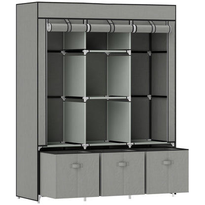 Fabric Wardrobe with Clothes Rail, Drawers, Zipper Folding Wardrobe for Bedroom, Dressing Room, 125 x 43 x 162.5 cm, Light Grey