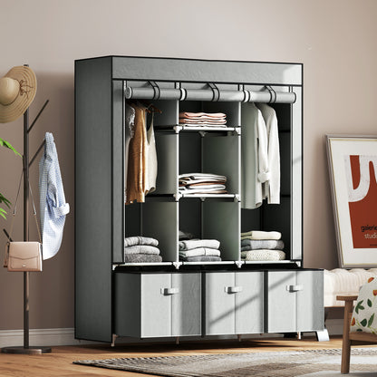 Fabric Wardrobe with Clothes Rail, Drawers, Zipper Folding Wardrobe for Bedroom, Dressing Room, 125 x 43 x 162.5 cm, Light Grey