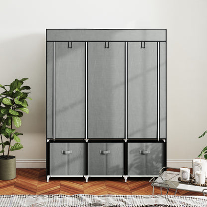 Fabric Wardrobe with Clothes Rail, Drawers, Zipper Folding Wardrobe for Bedroom, Dressing Room, 125 x 43 x 162.5 cm, Light Grey