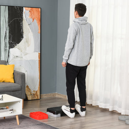 Step Board Aerobic Fitness Home Trainer Stepper 2-step height adjustable (10/15 cm) suitable for home and office use Black+Gray+Red 68 x 29 x 15 cm