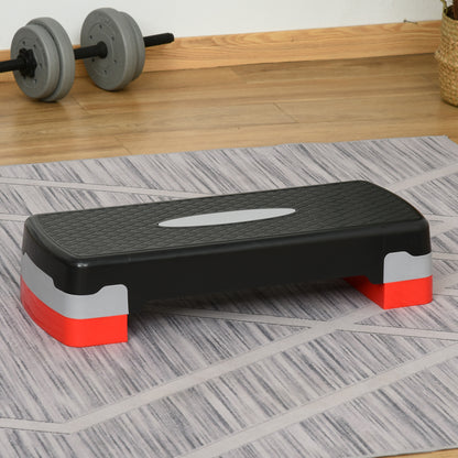 Step Board Aerobic Fitness Home Trainer Stepper 2-step height adjustable (10/15 cm) suitable for home and office use Black+Gray+Red 68 x 29 x 15 cm