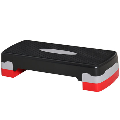 Step Board Aerobic Fitness Home Trainer Stepper 2-step height adjustable (10/15 cm) suitable for home and office use Black+Gray+Red 68 x 29 x 15 cm