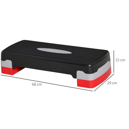 Step Board Aerobic Fitness Home Trainer Stepper 2-step height adjustable (10/15 cm) suitable for home and office use Black+Gray+Red 68 x 29 x 15 cm
