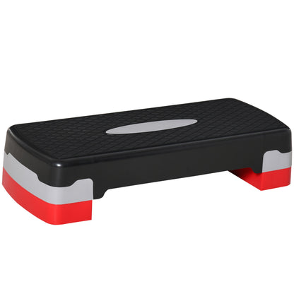 Step Board Aerobic Fitness Home Trainer Stepper 2-step height adjustable (10/15 cm) suitable for home and office use Black+Gray+Red 68 x 29 x 15 cm
