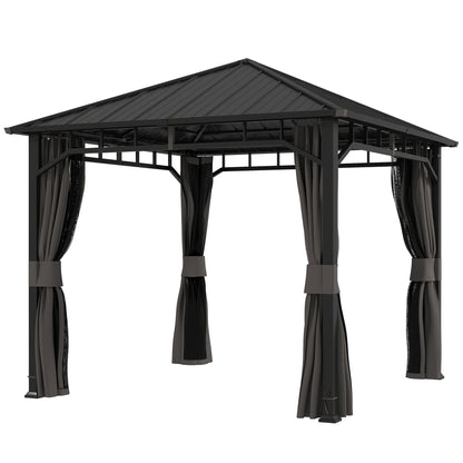 3 x 3 m Waterproof Garden Gazebo — Galvanized Metal Hardtop, Curtains & Mosquito Net, Ceiling Hook, Dark Gray