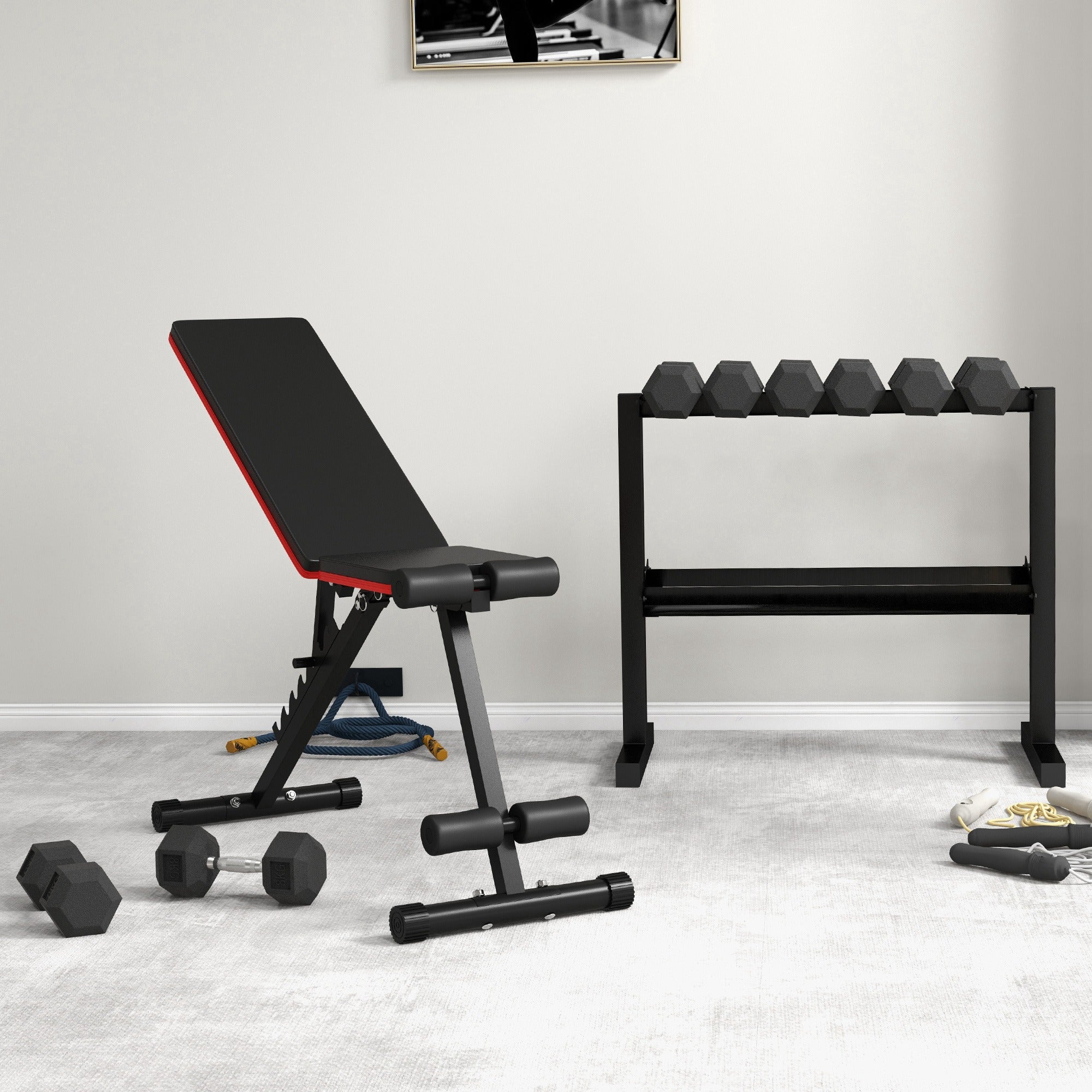 SPORTNOW 2-Level Dumbbell Rack Steel Dumbbell Storage Stand for Home Gym Load 270 kg 94x52.5x82 cm Black