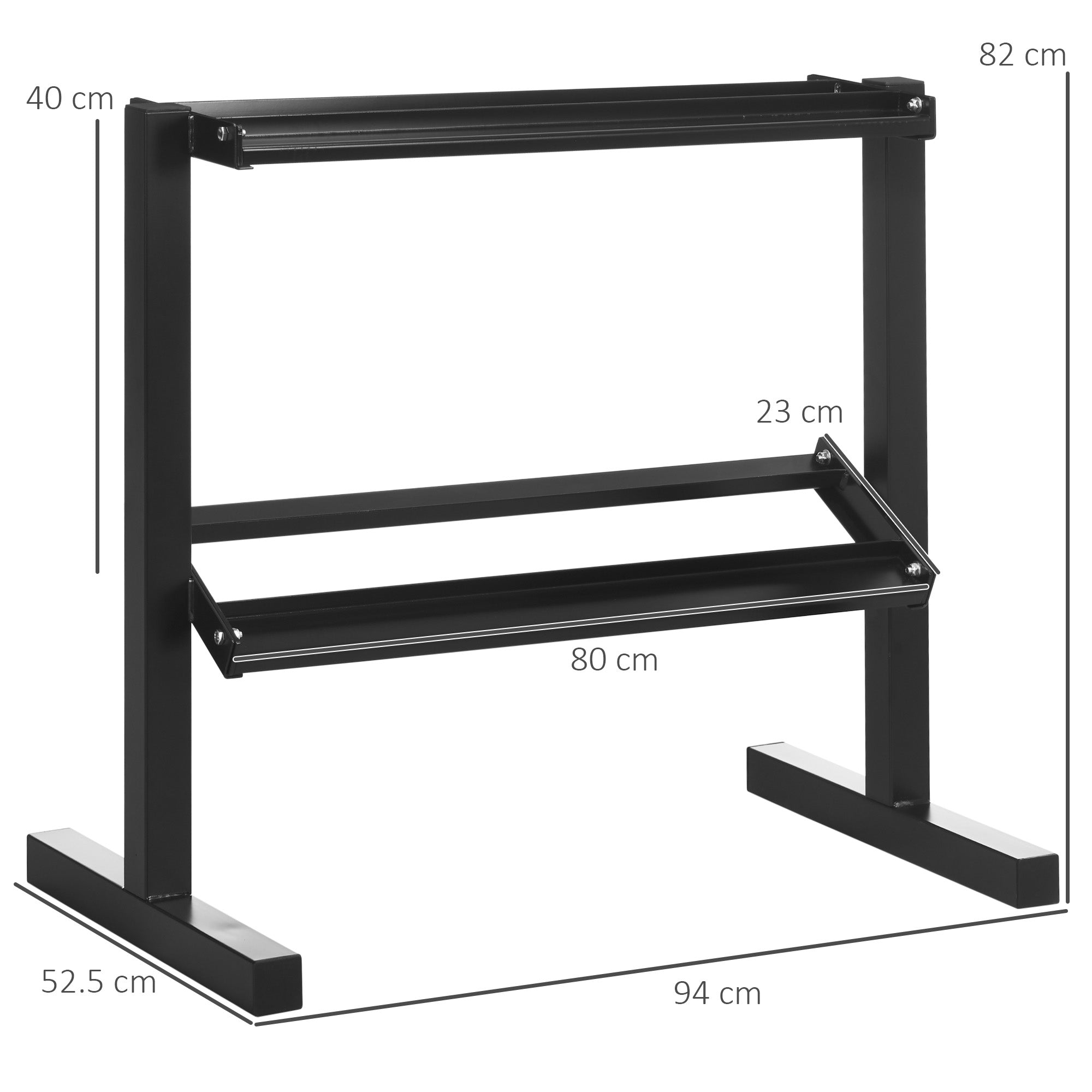 SPORTNOW 2-Level Dumbbell Rack Steel Dumbbell Storage Stand for Home Gym Load 270 kg 94x52.5x82 cm Black