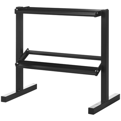 SPORTNOW 2-Level Dumbbell Rack Steel Dumbbell Storage Stand for Home Gym Load 270 kg 94x52.5x82 cm Black