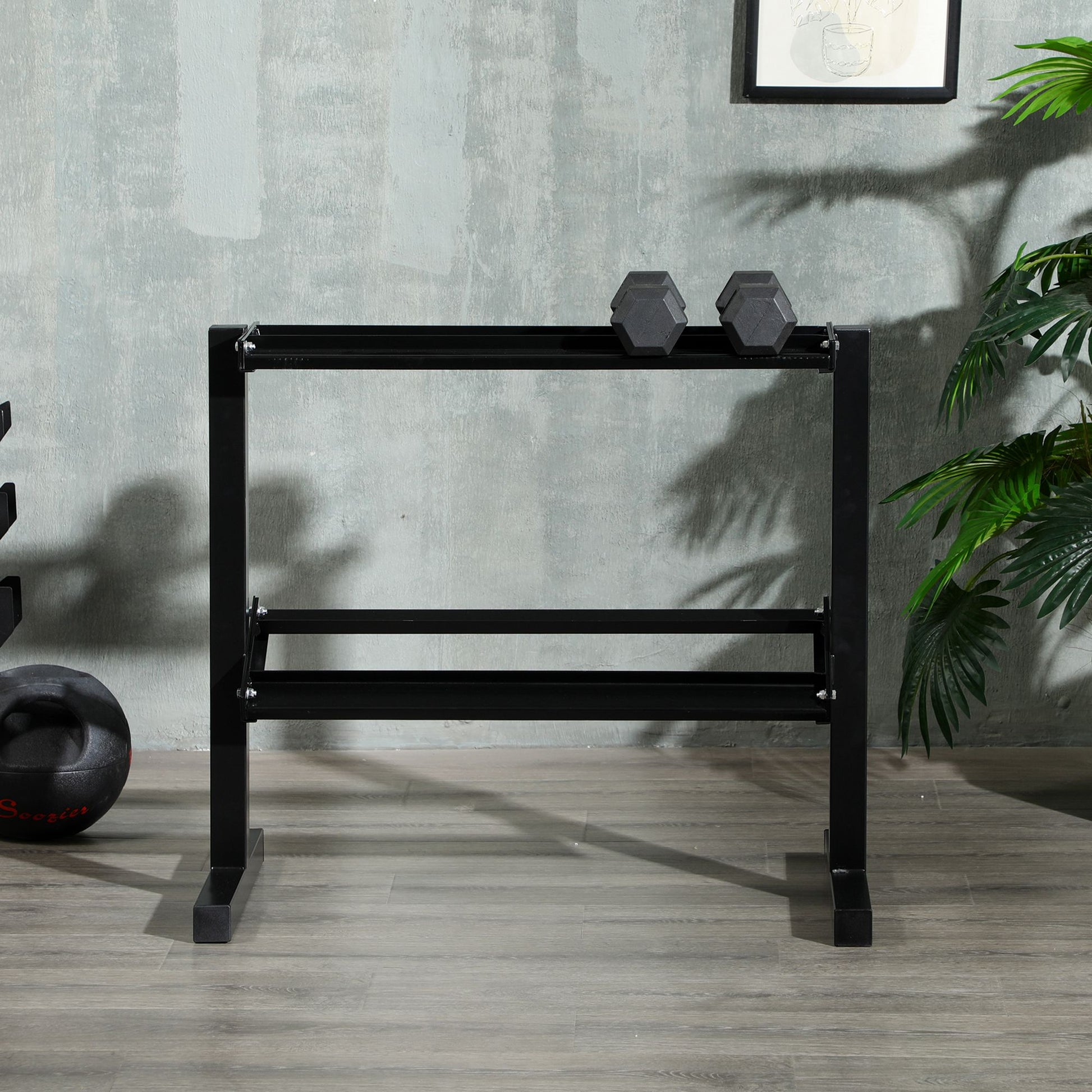 SPORTNOW 2-Level Dumbbell Rack Steel Dumbbell Storage Stand for Home Gym Load 270 kg 94x52.5x82 cm Black