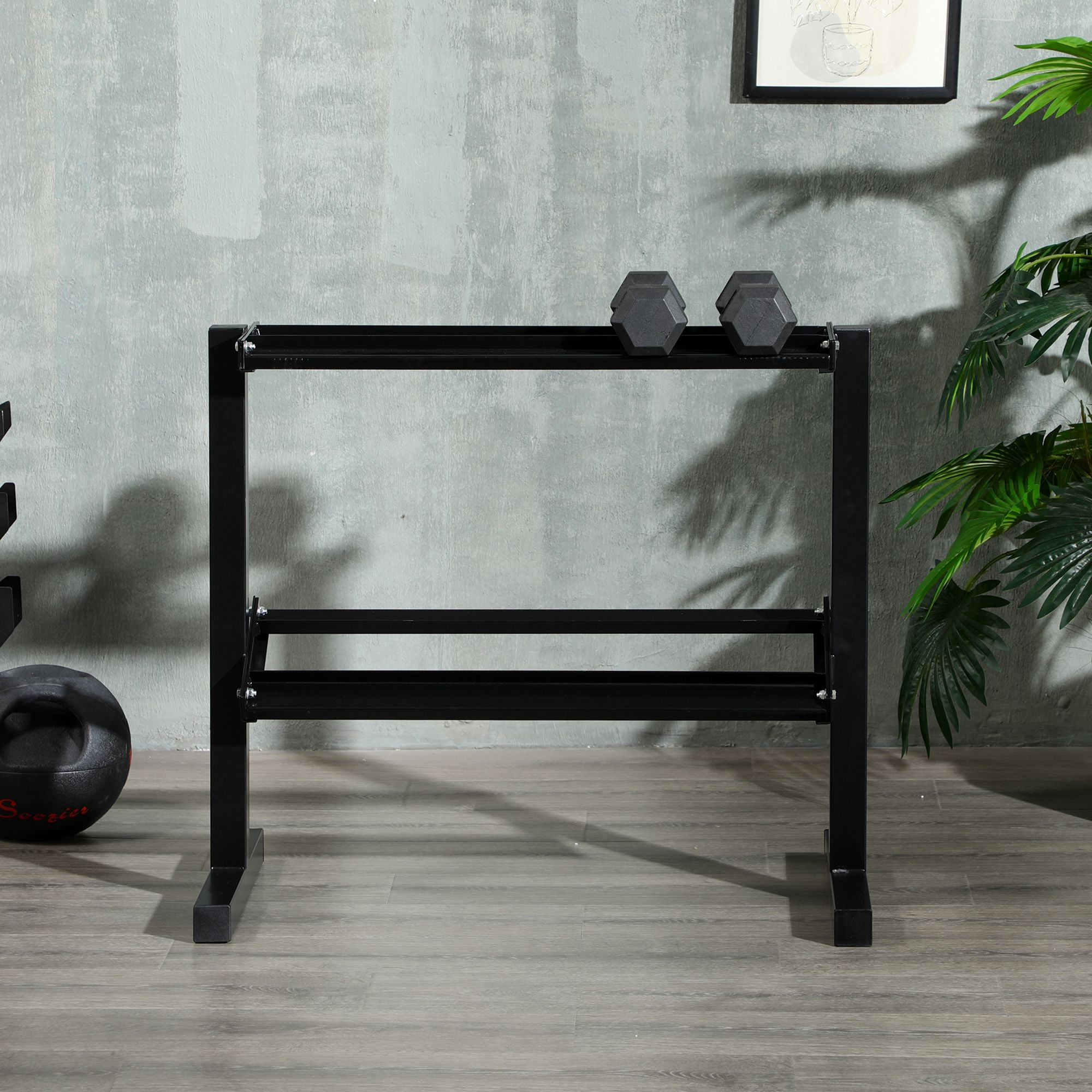 SPORTNOW 2-Level Dumbbell Rack Steel Dumbbell Storage Stand for Home Gym Load 270 kg 94x52.5x82 cm Black