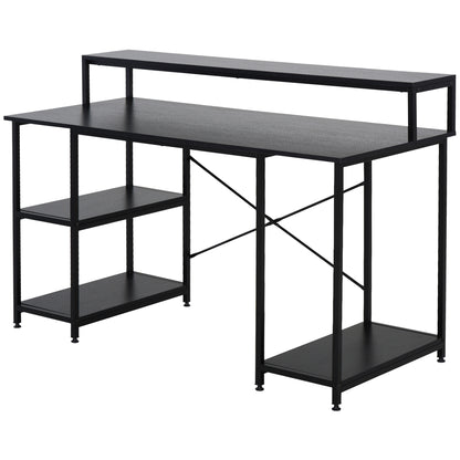 Computer Desk Office Study Desk with 3 Shelves Top Table Legs with Adjustable Non-Slip Pads Metallic Frame 140x60x93 cm Black