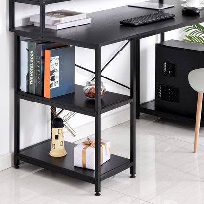 Computer Desk Office Study Desk with 3 Shelves Top Table Legs with Adjustable Non-Slip Pads Metallic Frame 140x60x93 cm Black