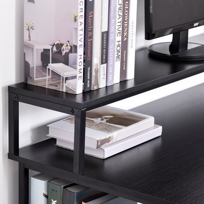 Computer Desk Office Study Desk with 3 Shelves Top Table Legs with Adjustable Non-Slip Pads Metallic Frame 140x60x93 cm Black