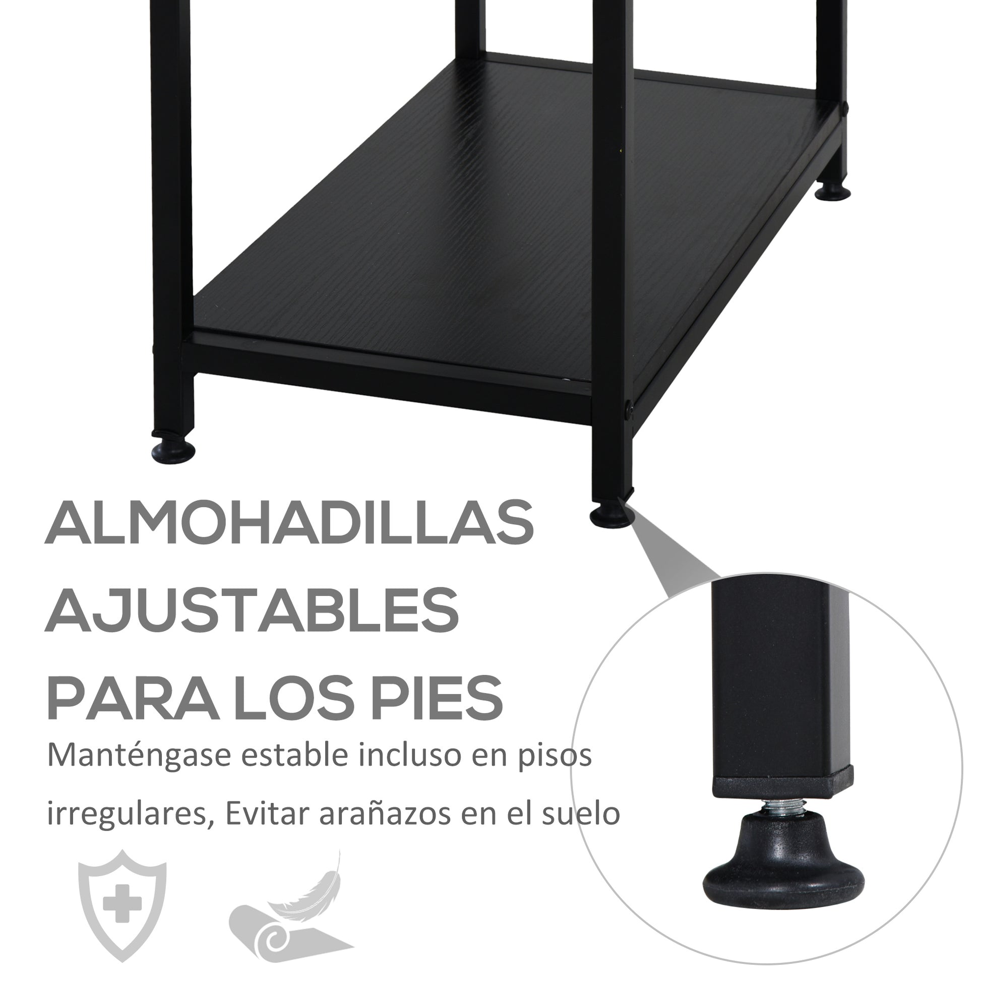 Computer Desk Office Study Desk with 3 Shelves Top Table Legs with Adjustable Non-Slip Pads Metallic Frame 140x60x93 cm Black