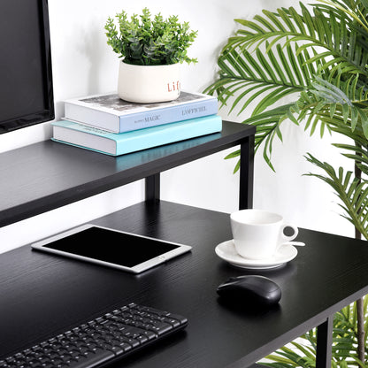 Computer Desk Office Study Desk with 3 Shelves Top Table Legs with Adjustable Non-Slip Pads Metallic Frame 140x60x93 cm Black