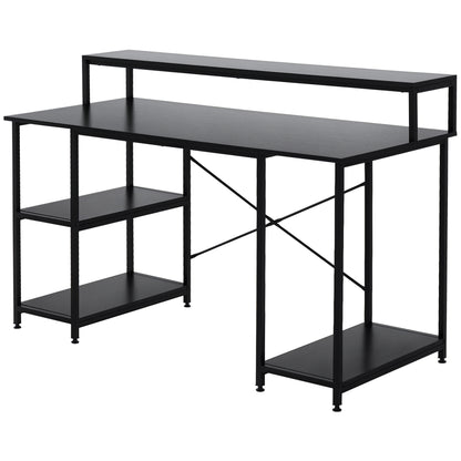 Computer Desk Office Study Desk with 3 Shelves Top Table Legs with Adjustable Non-Slip Pads Metallic Frame 140x60x93 cm Black