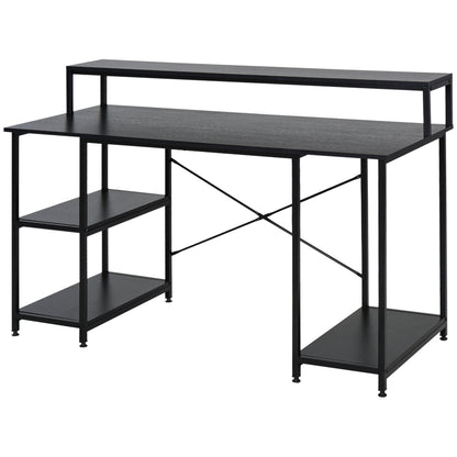 Computer Desk Office Study Desk with 3 Shelves Top Table Legs with Adjustable Non-Slip Pads Metallic Frame 140x60x93 cm Black
