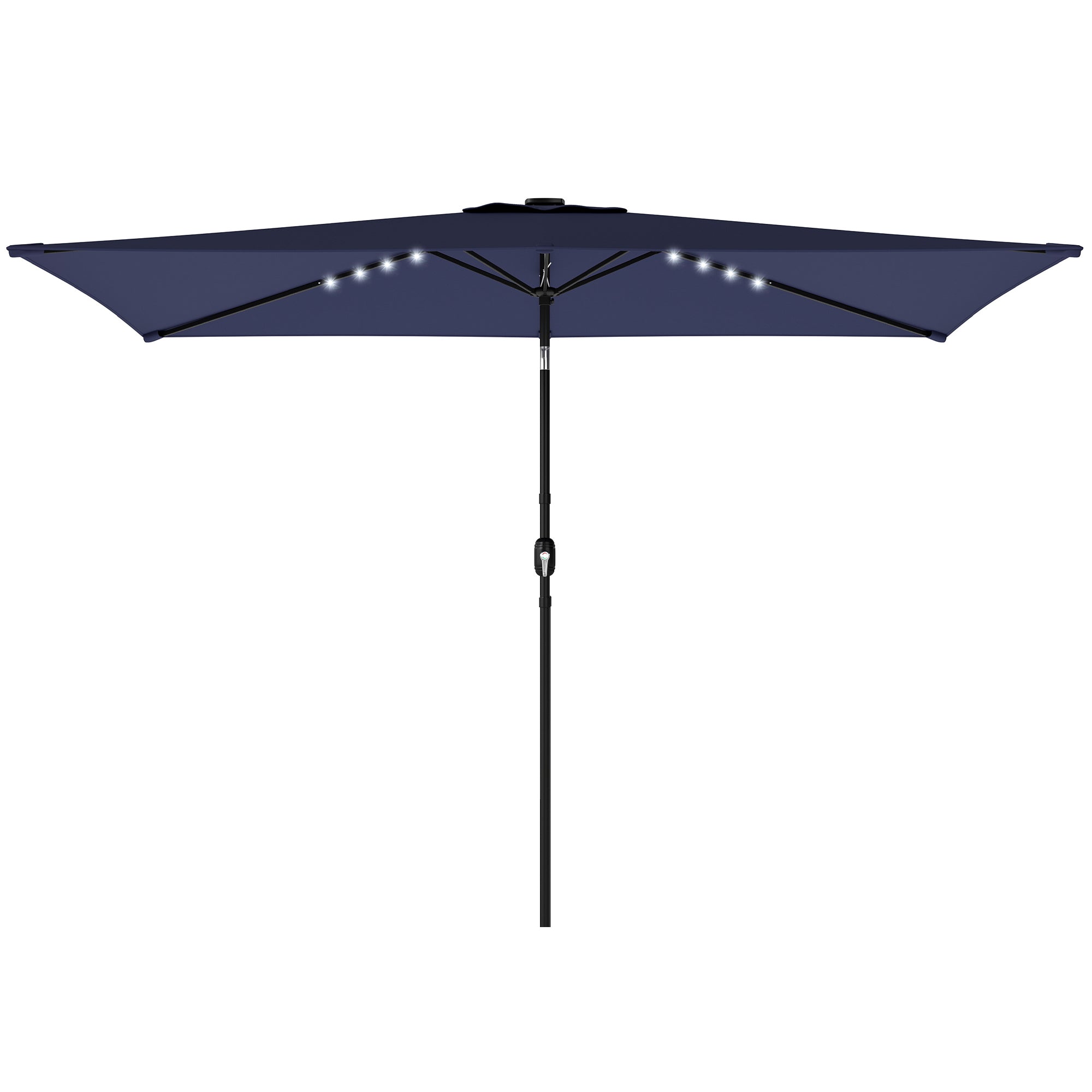 9.5' x 8.2' Outdoor Patio Umbrella – 24 Solar LED Lights, Crank & Tilt Canopy, Metal Pole, Dark Blue