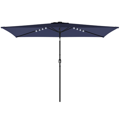 9.5' x 8.2' Outdoor Patio Umbrella – 24 Solar LED Lights, Crank & Tilt Canopy, Metal Pole, Dark Blue