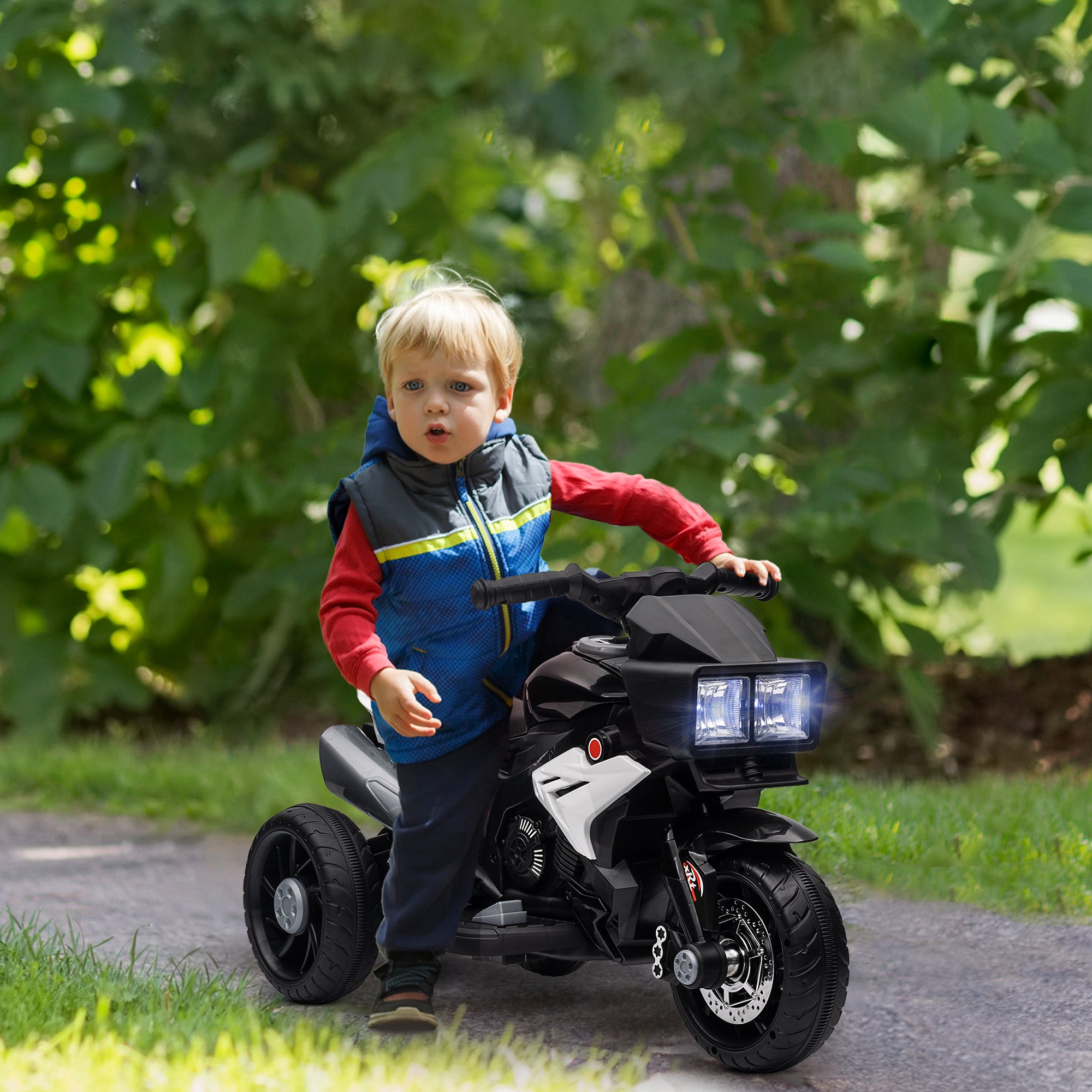 Electric Motorcycle for Kids 3+ Years 6V Battery-Powered Motorcycle with Lights Music Horn Wide Tires Kids Motorcycle with 3 km/h Speed Black