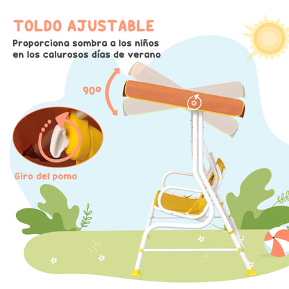 Garden Swing Children's Outdoor Swing with Lion Pattern Adjustable Canopy Load 60 kg 110x70x110 cm Yellow