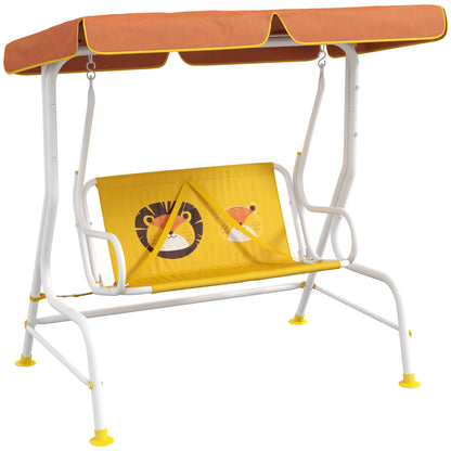 Garden Swing Children's Outdoor Swing with Lion Pattern Adjustable Canopy Load 60 kg 110x70x110 cm Yellow