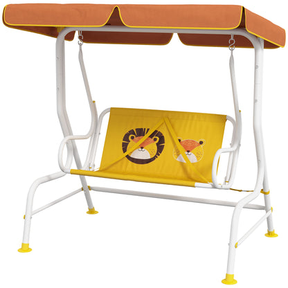 Garden Swing Children's Outdoor Swing with Lion Pattern Adjustable Canopy Load 60 kg 110x70x110 cm Yellow