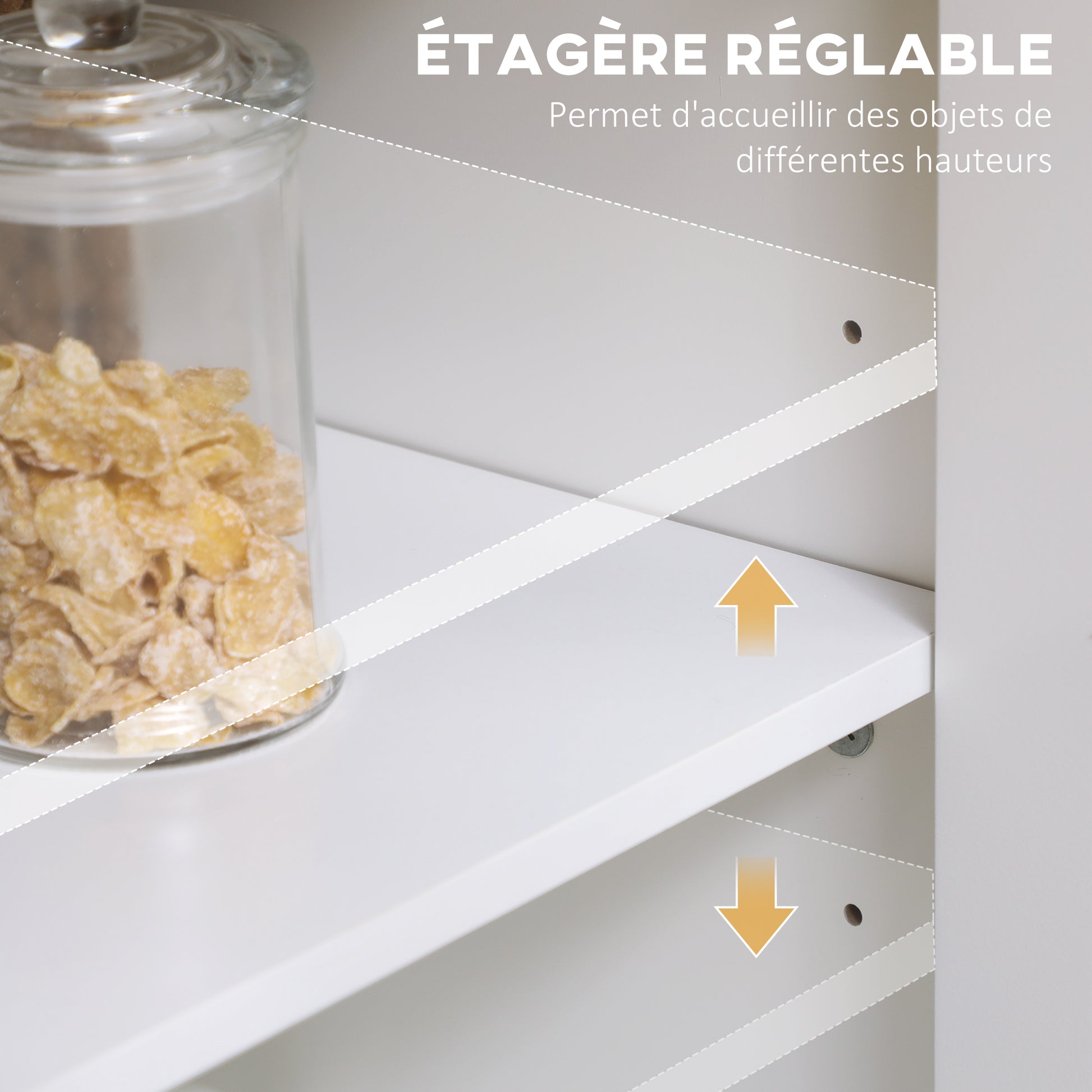 Buffet storage cabinet with 3 glass doors 2 adjustable shelves light wood effect top - 120 x 40 x 70 cm white