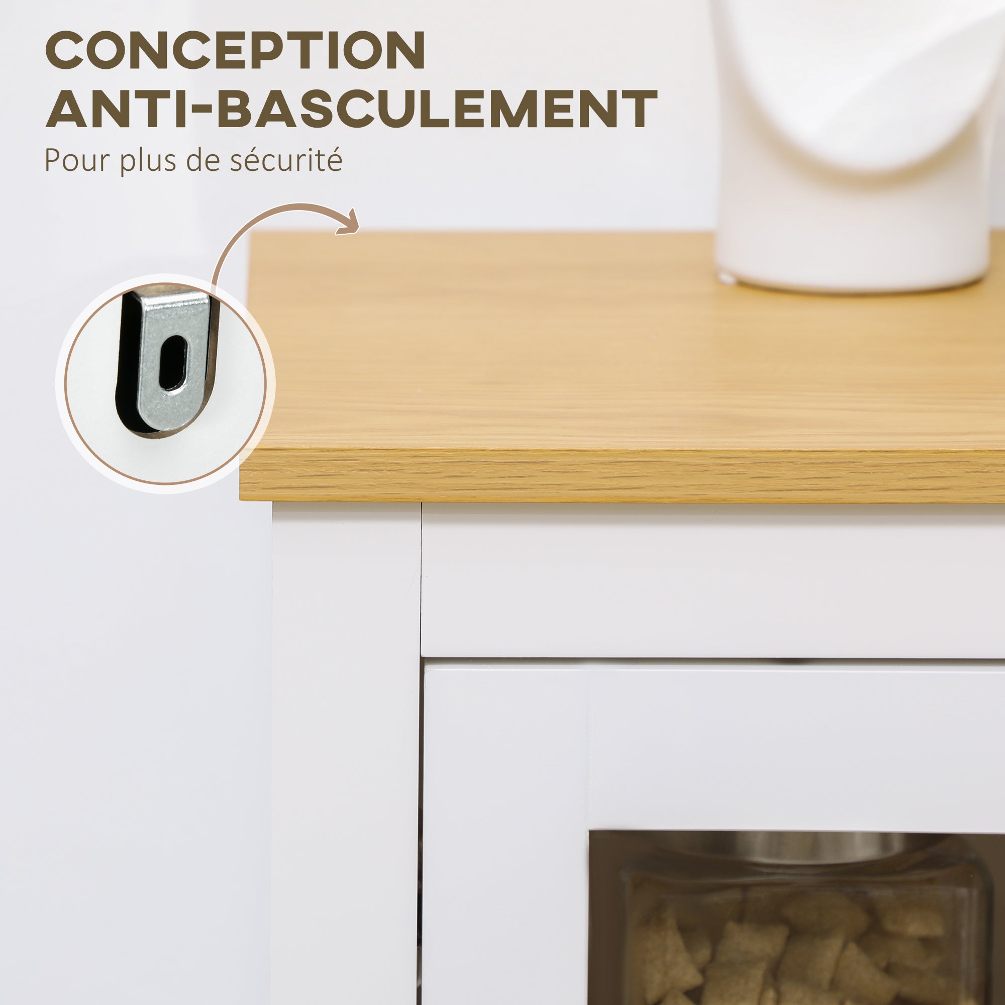 Buffet storage cabinet with 3 glass doors 2 adjustable shelves light wood effect top - 120 x 40 x 70 cm white