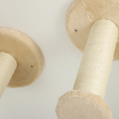 Cat Climbing Wall Set, 3-Piece Cat Furniture with Scratching Board, Jumping Platforms, Scratching Post, Play Ball, for Cats up to 5 kg, Sisal, Beige