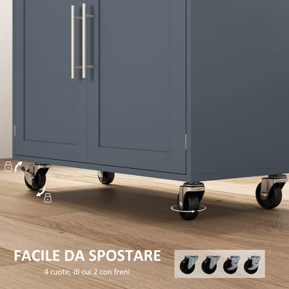 Multi-Purpose Kitchen Trolley with Drawer, Wheels, Spice Rack, Cabinet, Kitchen Cabinet with Adjustable Shelf, Towel Rail, and Rubber Wood Top, 109x40x89 cm, Gray