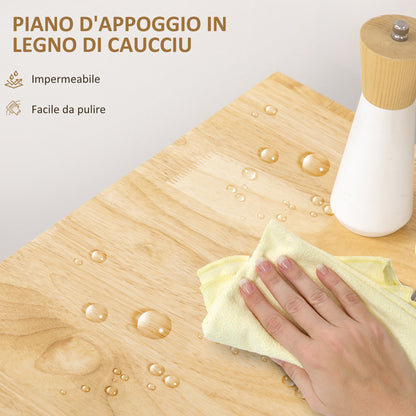 Multi-Purpose Kitchen Trolley with Drawer, Wheels, Spice Rack, Cabinet, Kitchen Cabinet with Adjustable Shelf, Towel Rail, and Rubber Wood Top, 109x40x89 cm, Gray