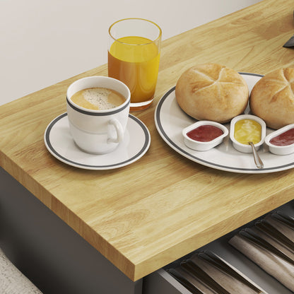 Multi-Purpose Kitchen Trolley with Drawer, Wheels, Spice Rack, Cabinet, Kitchen Cabinet with Adjustable Shelf, Towel Rail, and Rubber Wood Top, 109x40x89 cm, Gray