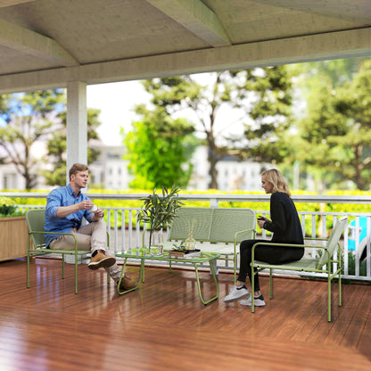 4-Seater Outdoor Rattan Garden Furniture Set with 2-Seater Sofa, 2 Armchairs, Tempered Glass Table, Steel Frame, Garden Furniture for Balcony Terrace, Green