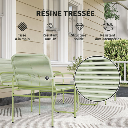 4-Seater Outdoor Rattan Garden Furniture Set with 2-Seater Sofa, 2 Armchairs, Tempered Glass Table, Steel Frame, Garden Furniture for Balcony Terrace, Green