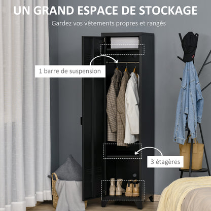Compact Metal Wardrobe Locker Storage Cabinet Industrial Style with 3 Shelves, 1 Rod 43L x 50W x 180H cm
