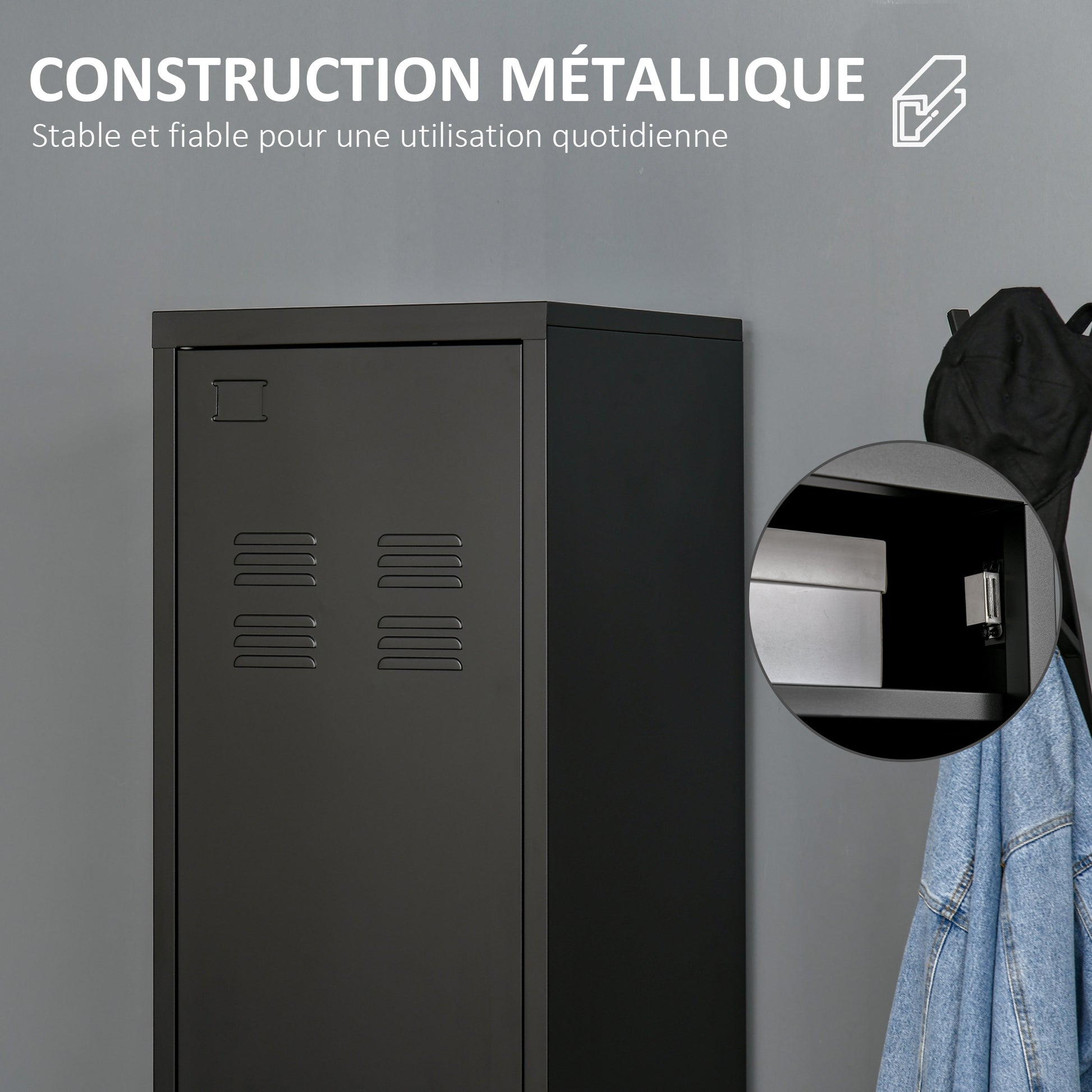 Compact Metal Wardrobe Locker Storage Cabinet Industrial Style with 3 Shelves, 1 Rod 43L x 50W x 180H cm