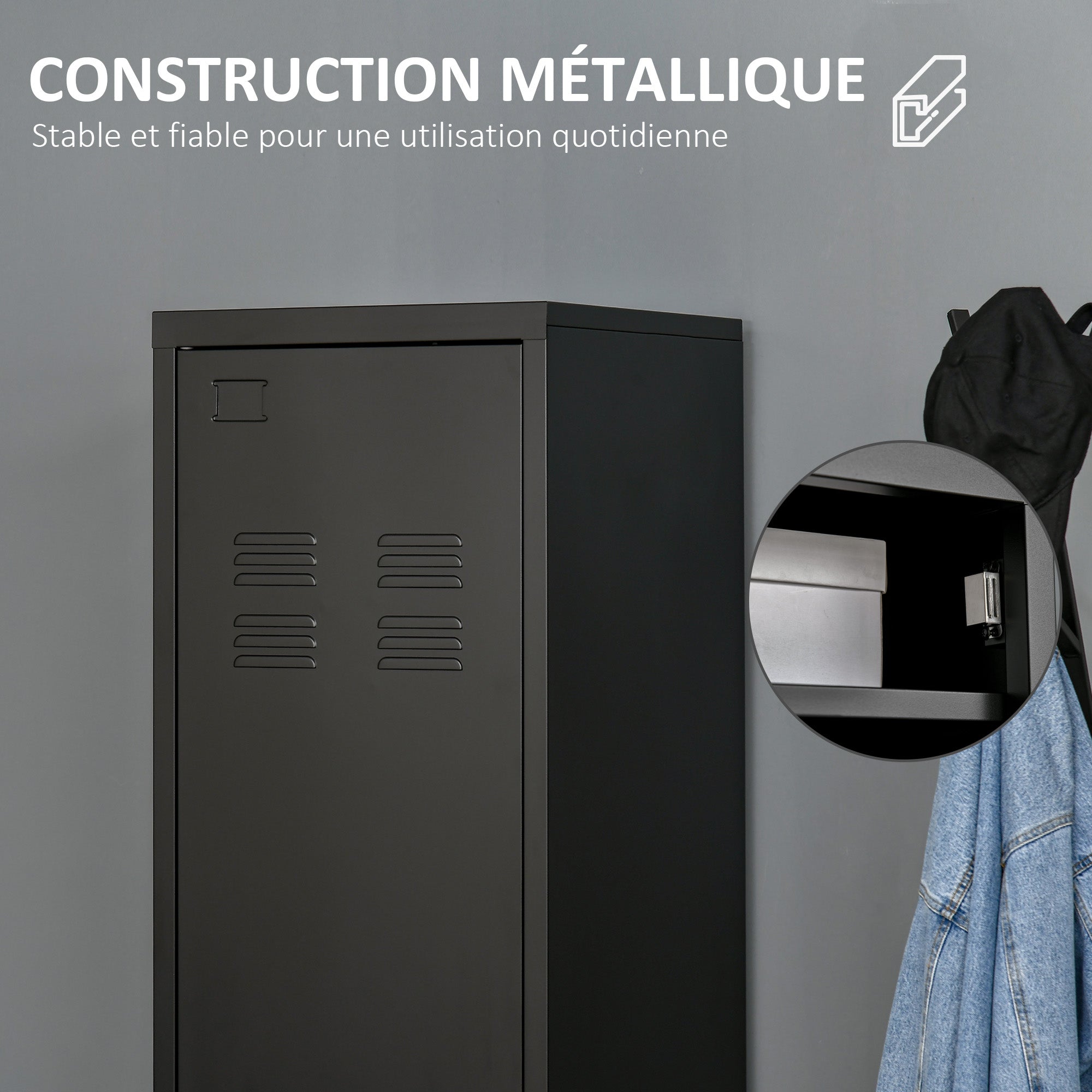 Compact Metal Wardrobe Locker Storage Cabinet Industrial Style with 3 Shelves, 1 Rod 43L x 50W x 180H cm