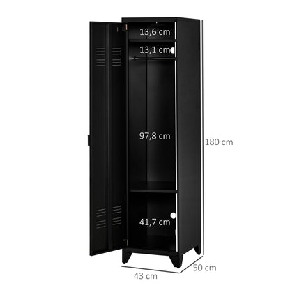 Compact Metal Wardrobe Locker Storage Cabinet Industrial Style with 3 Shelves, 1 Rod 43L x 50W x 180H cm