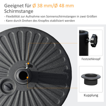 Umbrella Stand 22 kg Round Umbrella Base, Umbrella Weight, Stand for Umbrella 38/48mm Pole Diameter, for Balcony, Terrace, Garden, Black