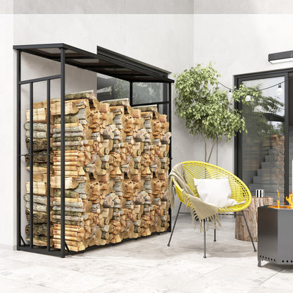 Firewood Rack 185 x 62 x 184 cm Wood Stand with Waterproof Cover, Firewood Rack with Roof, for Outdoor, Indoor, up to 2000 kg, Metal, Black