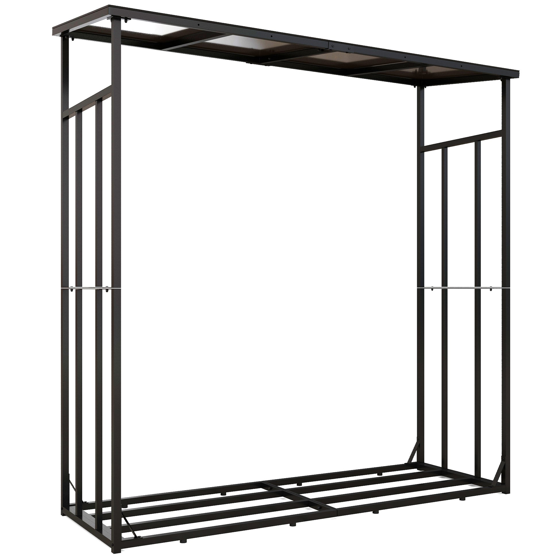 Firewood Rack 185 x 62 x 184 cm Wood Stand with Waterproof Cover, Firewood Rack with Roof, for Outdoor, Indoor, up to 2000 kg, Metal, Black