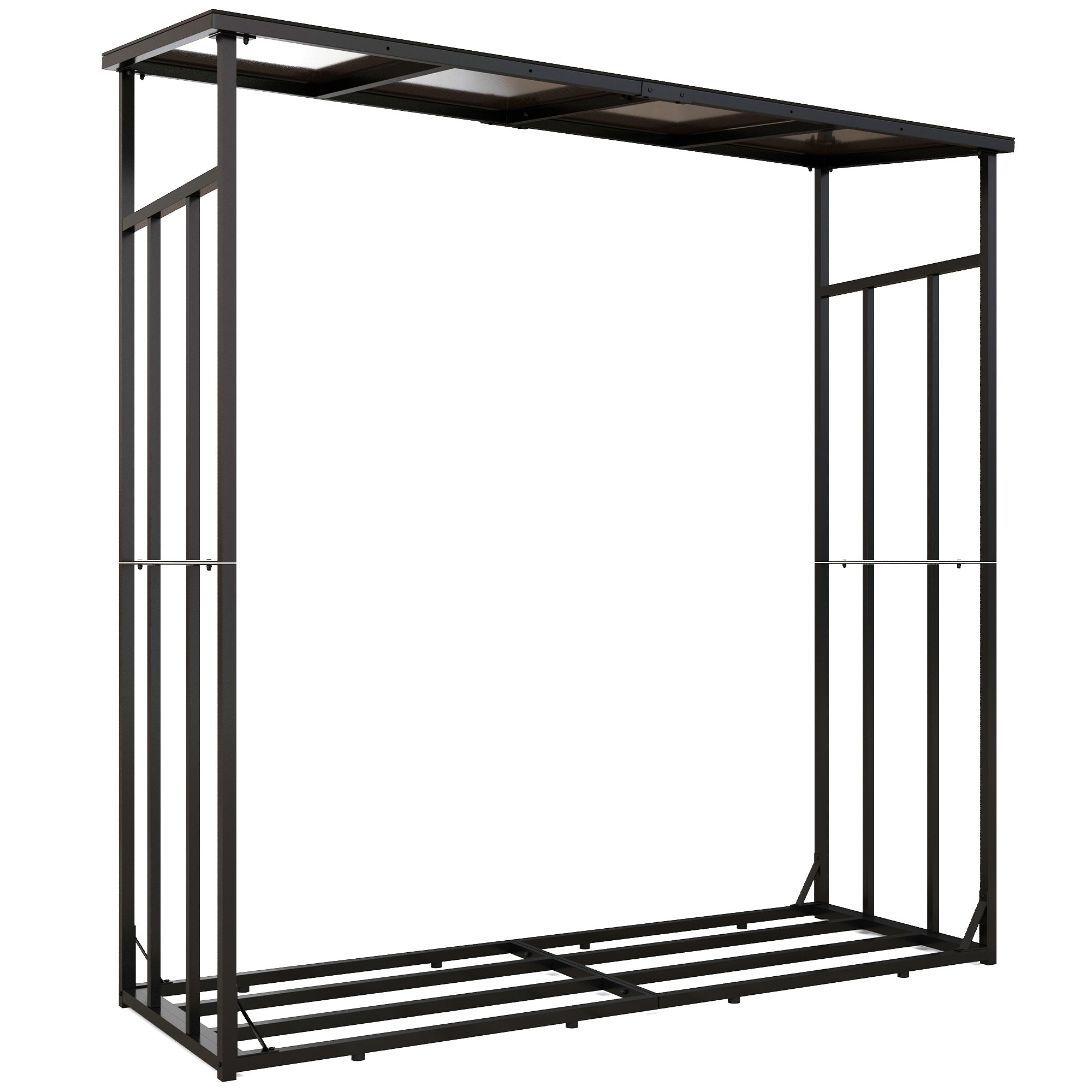 Firewood Rack 185 x 62 x 184 cm Wood Stand with Waterproof Cover, Firewood Rack with Roof, for Outdoor, Indoor, up to 2000 kg, Metal, Black