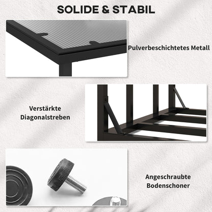 Firewood Rack 185 x 62 x 184 cm Wood Stand with Waterproof Cover, Firewood Rack with Roof, for Outdoor, Indoor, up to 2000 kg, Metal, Black