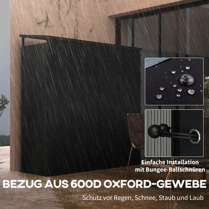 Firewood Rack 185 x 62 x 184 cm Wood Stand with Waterproof Cover, Firewood Rack with Roof, for Outdoor, Indoor, up to 2000 kg, Metal, Black