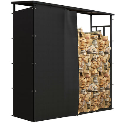 Firewood Rack 185 x 62 x 184 cm Wood Stand with Waterproof Cover, Firewood Rack with Roof, for Outdoor, Indoor, up to 2000 kg, Metal, Black