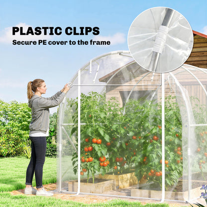 6 m² (≈64.6 sq ft) Tunnel Greenhouse — Galvanized Steel Frame, 150 gsm PE Cover, 2 Roll-Up Zipper Doors, 195×295×195 cm (76.8×116.1×76.8 in) — Clear