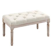 Footstool, Upholstered Bench with Linen Look, Footstool with Padded Seat, Wooden Legs, Ottoman Footrest made of Wood, for Living Room, Bedroom, Cream White