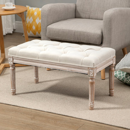 Footstool, Upholstered Bench with Linen Look, Footstool with Padded Seat, Wooden Legs, Ottoman Footrest made of Wood, for Living Room, Bedroom, Cream White